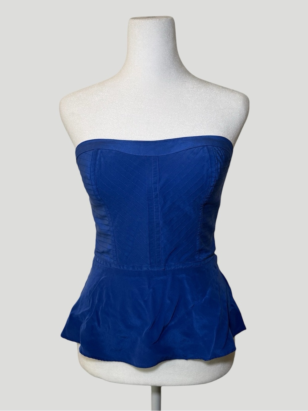 Y2K Bebe Royal Blue 100% Mulberry Silk Strapless Peplum Corset Top